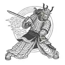 Samurai in armor with katana in Hanya mask tattoo design idea