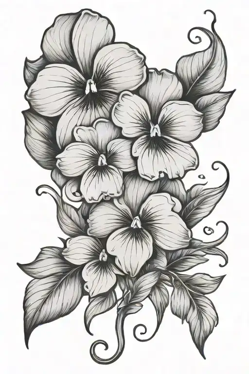 viola flower and name written tattoo design idea