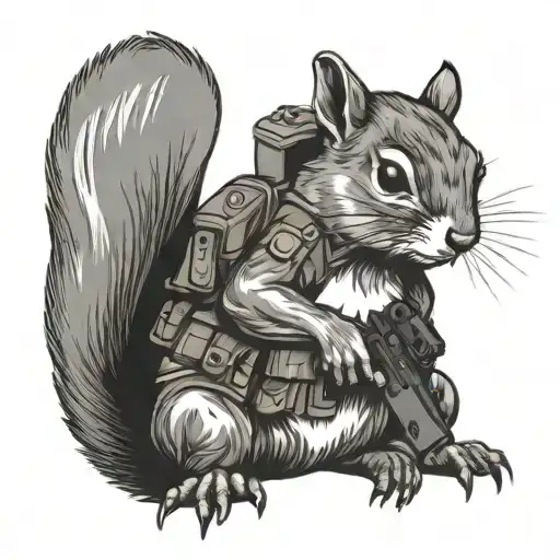 tactical squirrel holding gun tattoo design idea
