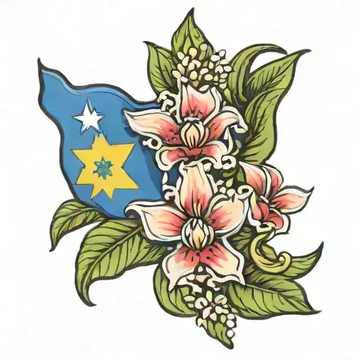 hyacinth flower intertwined with Antigua flag tattoo design idea
