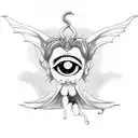 a chibi succubus, with heart shaped eye pupils and heart shaped tail striking a revealing pose in a lewd swimsuit with a tattoo design idea