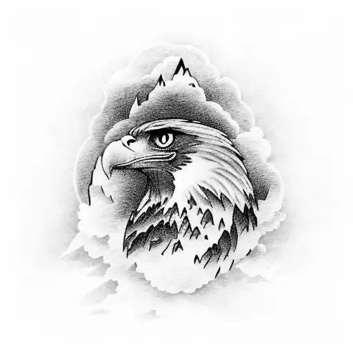 Heartbeat EKG with anime inspired mountain landscape and an eagle tattoo design idea