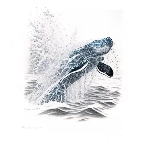 right whale and a scuba diver swiming over it tattoo design idea