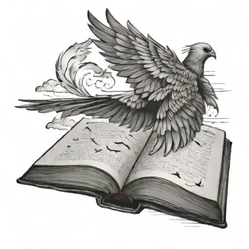 a single wing left one, with a small book open with pages becoming small flying birds tattoo design idea
