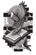 single bird wing with a book open and birds flying away tattoo design idea