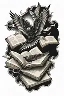 single bird wing with a book open and birds flying away tattoo design idea