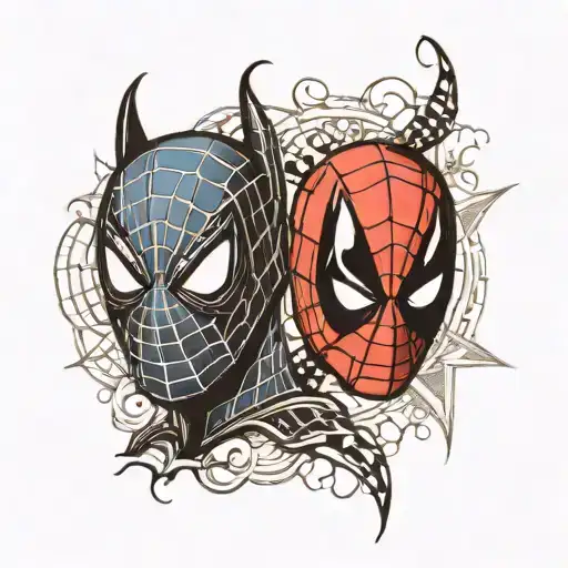 half spiderman mask and half deadpool mask combined  tattoo design idea