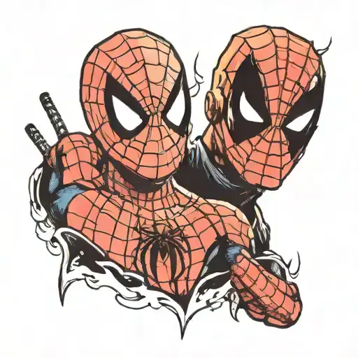 Spiderman and deadpool mask split in half tattoo design idea