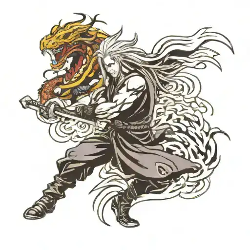 sephiroth versus kaido dragon form on arm tattoo spiraling  tattoo design idea