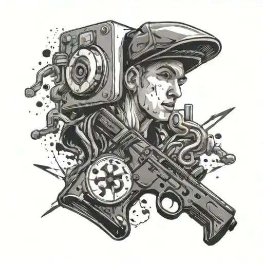 Incorporate symbols of music and gaming into a dotwork tattoo inspired by Eminem's music tattoo design idea