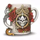 coffee mug with mason symbol intertwined tattoo design idea