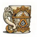 coffee mug with mason symbol intertwined tattoo design idea