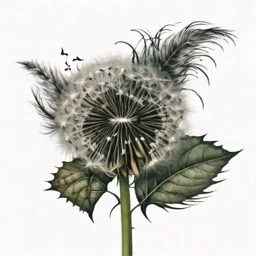 dandelion blowing leaves and wind tattoo design idea