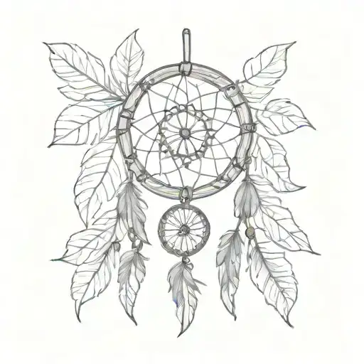 dream catcher with leaves falling tattoo design idea