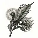 dandelion blowing leaves and wind tattoo design idea