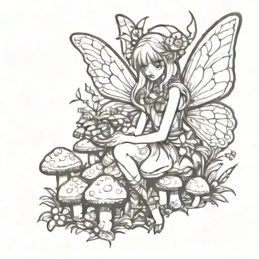 evil fairy with mushrooms tattoo design idea