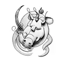 Eeyore from winnie the pooh, add signs of aries, pisces, gemini, scorpio, taurus, lithuanian "Vytis" around eeyore tattoo design idea