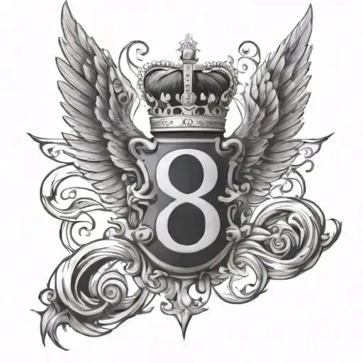 number 8 tattoo with a crown and wings spread tattoo design idea
