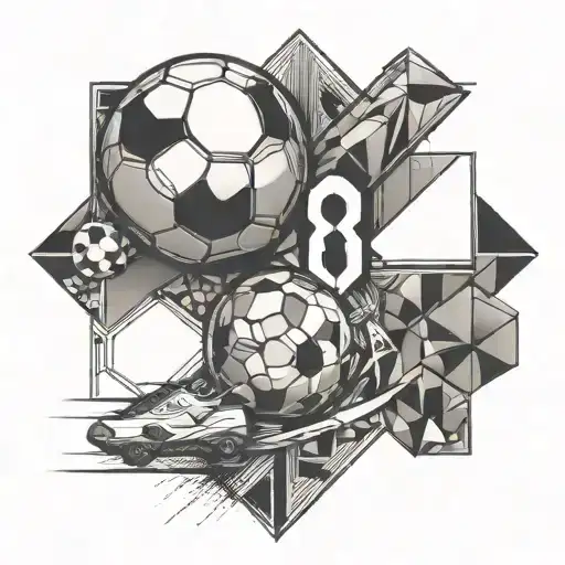 A geometric design featuring soccer elements and the number 8 tattoo design idea