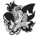 masculine tattoo that says Mom with a guardian angel and butterflies  tattoo design idea