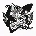 masculine tattoo that says Mom with a guardian angel and butterflies  tattoo design idea
