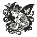 masculine tattoo that says Mom with a guardian angel and butterflies  tattoo design idea