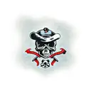 A black Sheep wearing a pirate hat with skull and crossbones on the hat. tattoo design idea