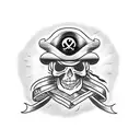 A black Sheep wearing a pirate hat with skull and crossbones on the hat. tattoo design idea