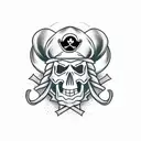 A black Sheep wearing a pirate hat with skull and crossbones on the hat. tattoo design idea