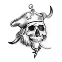A black Sheep wearing a pirate hat with skull and crossbones on the hat. tattoo design idea