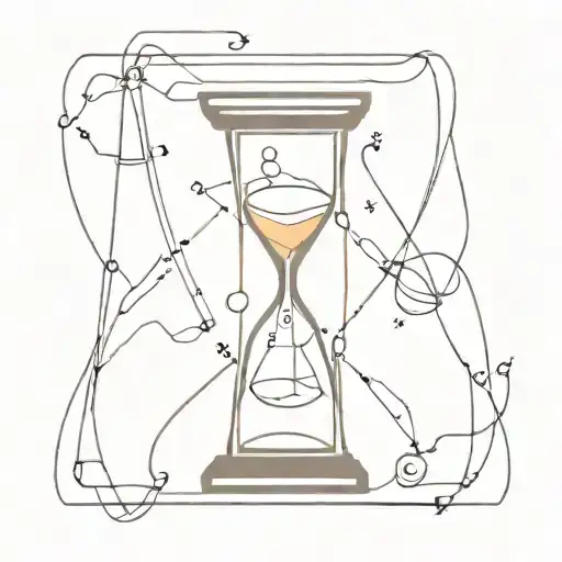 An hourglass with scientific symbols flowing through it, representing the passage of time and the constant pursuit of knowledge tattoo design idea