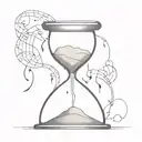 An hourglass with scientific symbols flowing through it, representing the passage of time and the constant pursuit of knowledge tattoo design idea