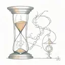 An hourglass with scientific symbols flowing through it, representing the passage of time and the constant pursuit of knowledge tattoo design idea