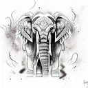 Elephant indian Aquael style with tribal on the fog tattoo design idea