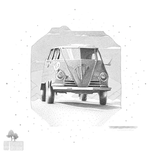 Car on mounten road tattoo design idea