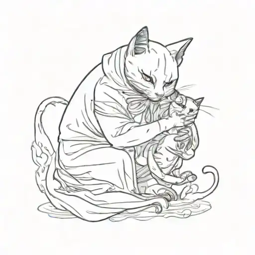 sheet ghost holding black cat tattoo design idea