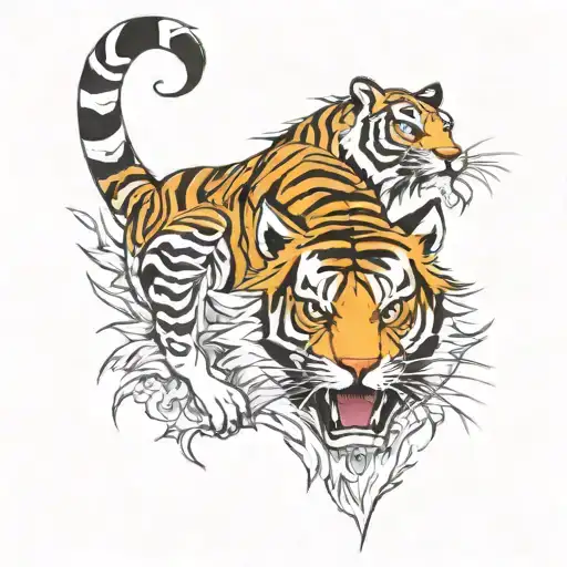 taekwondo tiger protecting family tattoo design idea