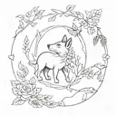 An intricate design combining elements of nature and cute animals in a blackwork style tattoo design idea