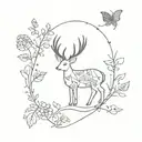 An intricate design combining elements of nature and cute animals in a blackwork style tattoo design idea