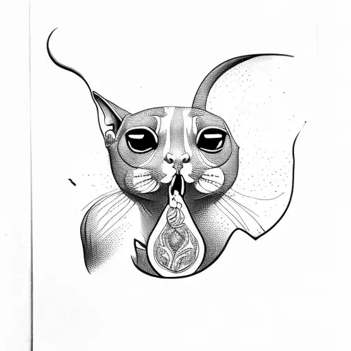 fat sphinx cat eating everything tattoo design idea