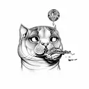 fat sphinx cat eating everything tattoo design idea