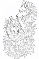 Intricate wolf and husky mandala tattoo inspired by Maori music motifs tattoo design idea