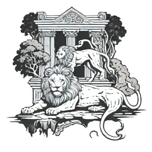 story of Daniel in the lions den tattoo design idea