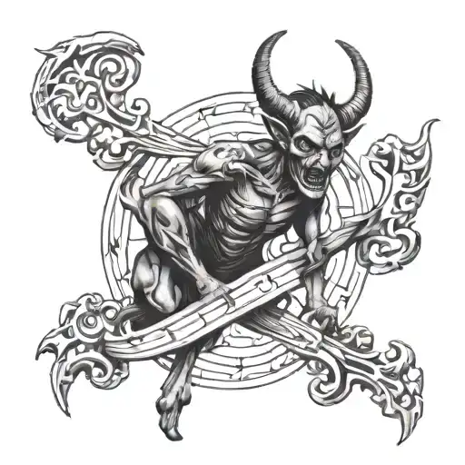 devil at the crossroads with a long list of lost souls tattoo design idea