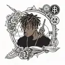 A futuristic design incorporating Juice WRLD's iconic symbols and lyrics tattoo design idea