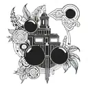 A futuristic design incorporating Juice WRLD's iconic symbols and lyrics tattoo design idea