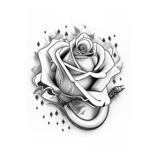 dragón chino, rosas, rey y reina del poker en persona tattoo design idea