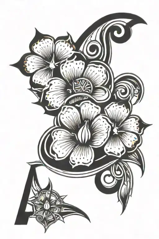 fire flower and on top of it a firefighter helmet with the letters JA tattoo design idea