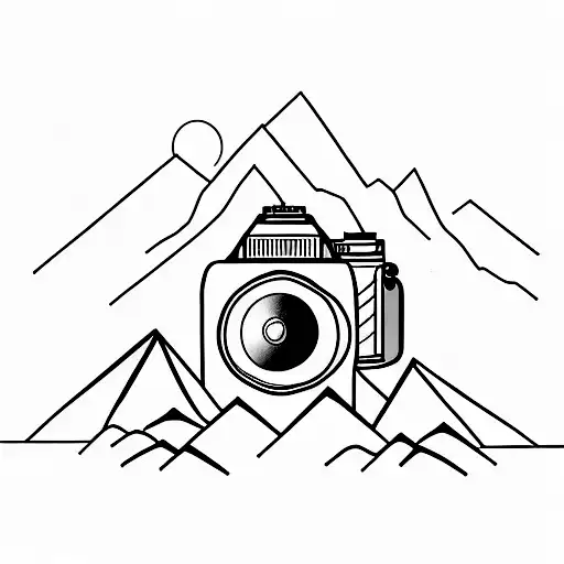 camera and mountain tattoo design idea