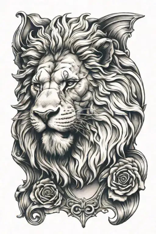 self-made man statue lion tattoo design idea